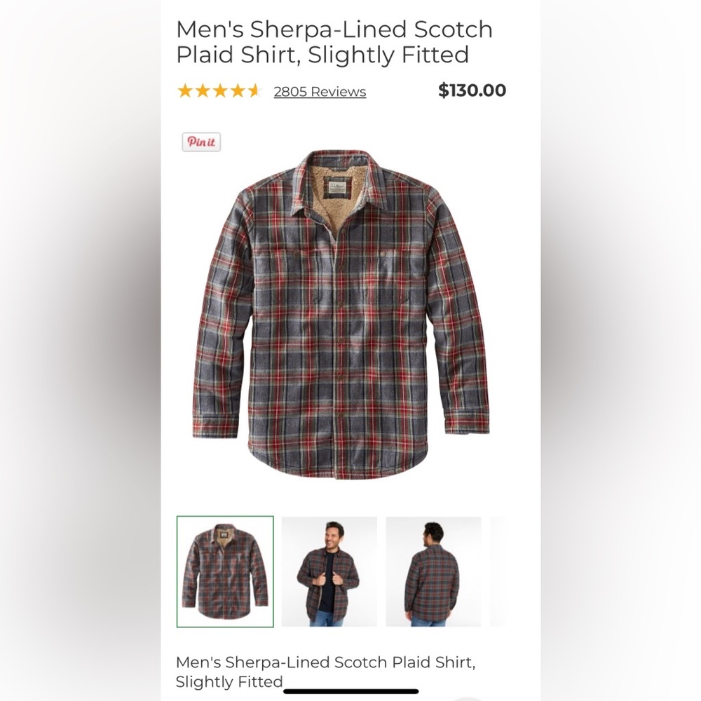 SOLD L.L. Bean Sherpa Lined Plaid Shirt